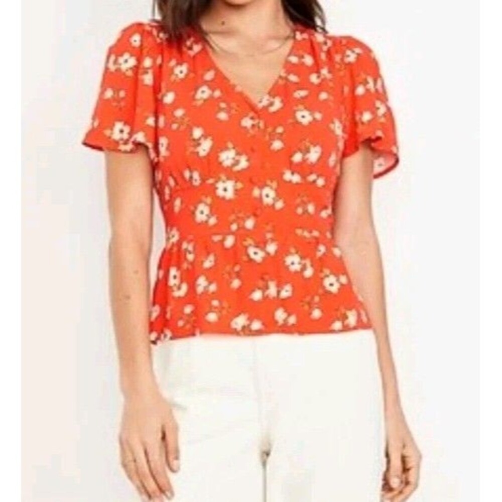 NWT Women's Old Navy Button-down Crepe Top Blouse Size 3X Red Floral